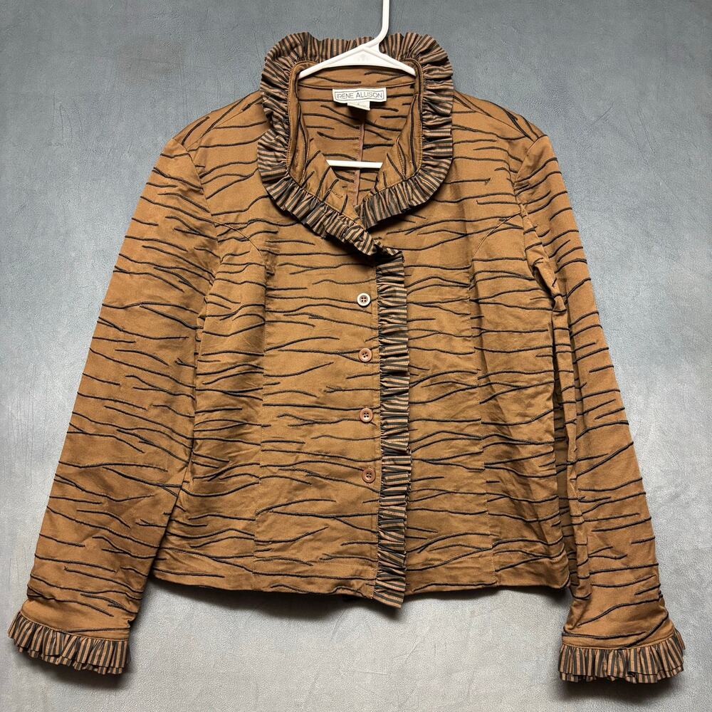 Vintage Irene Allison Ruffle Collar Jacket Blazer Brown Textured Women’s 6 Tiger